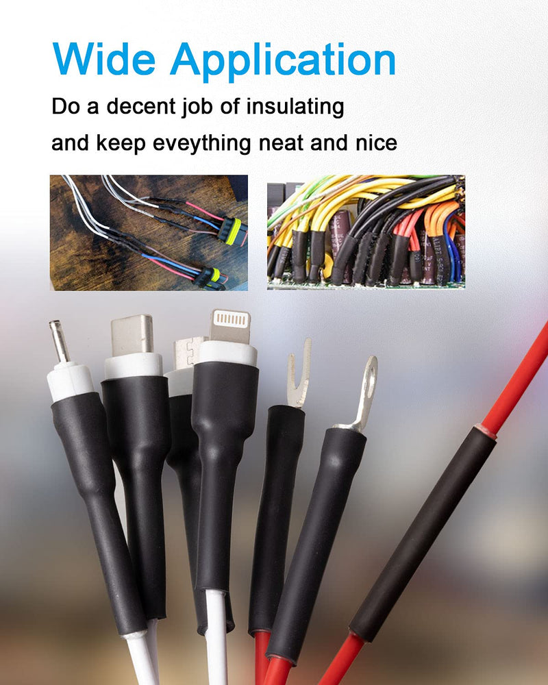 MILAPEAK 300pcs 3:1 Heat Shrink Tubing Kit, Dual Wall Adhesive Marine Heat Shrink Tube, Electrical Wire Cable Wrap Tubes Assortment with Storage Case for DIY (6 Sizes, Black) Ratio 3:1