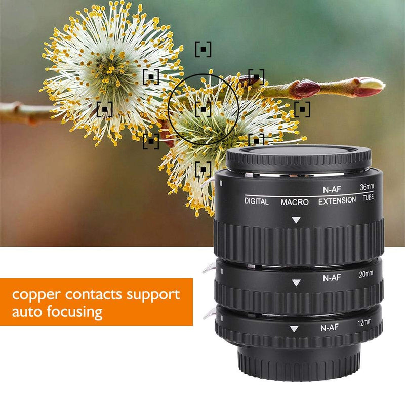 Acouto Macro Lens Adapter Ring Set Auto Focusing Macro Extension Lens Tube 12mm+20mm+36mm for Nikon F Mount DSLR(B) B