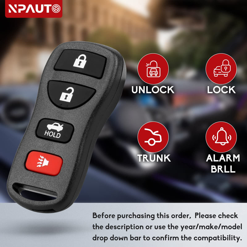 NPAUTO Key Fob Replacement for Nissan 350Z 2003-2009, Altima/Maxima 2002-2006, Sentra/Armada/Pathfinder/Versa/Quest, Infiniti G35 FX35 I35 QX56 - Keyless Entry Remote Control Key Fobs, KBRASTU15, 2Pcs