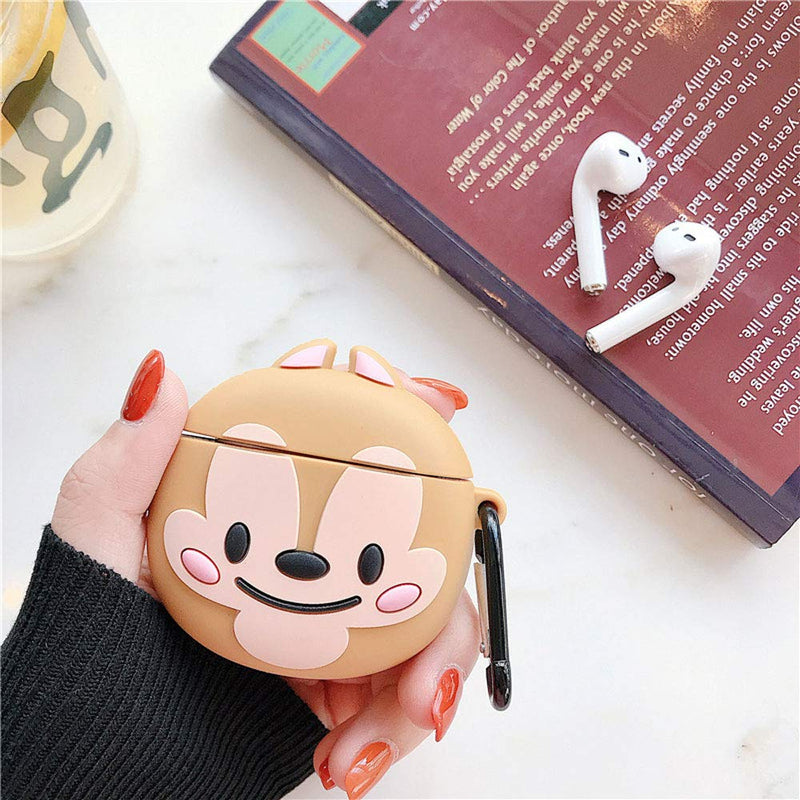 TOUBN Case Compatible with Airpods 1/2, 3D Character Cute Monkey Clear Silicone Carrying Earphone Protector, Scratch Resistant Seamless Fit Protective Earbuds Case With Keychain (Brown) Brown Monkey