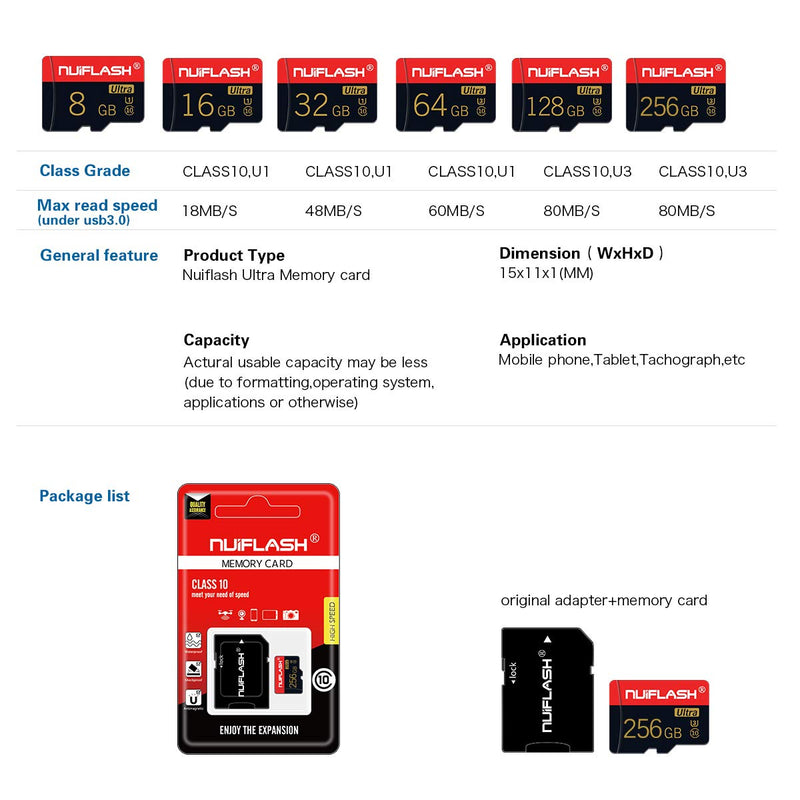 Micro SD Card 256GB Micro Memory SD Card High Speed TF Card 256GB Class 10 with SD Card Adapter for Phone,Tablet and PCs (256GB) HHJ-256GB