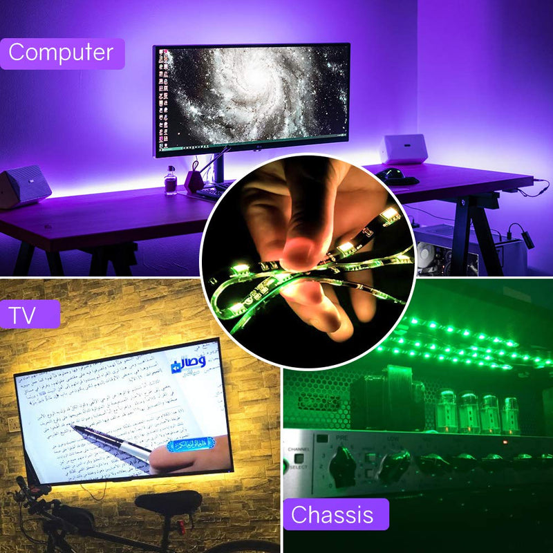 [AUSTRALIA] - HitLights LED Strip Lights 3 Pre-Cut 12Inch/36Inch LED Light Strip Flexible Color Changing 5050 LED Accent Kit with RF Remote, Power Supply, and Connectors for TV, Home, DIY Decoration 
