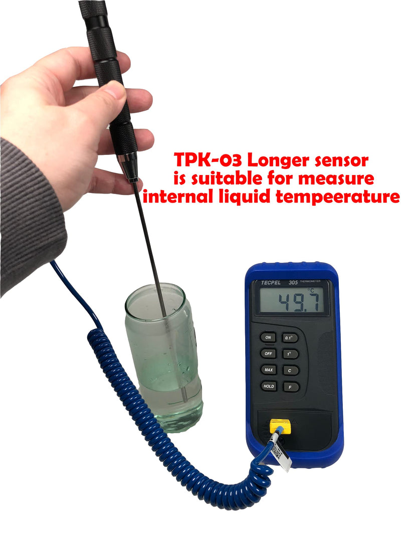 TECPEL TPK-03 Thermocouple Probe 20cm Length Sensor with 10cm Handle, Type K, -50~800°C (-58~1,472°F)