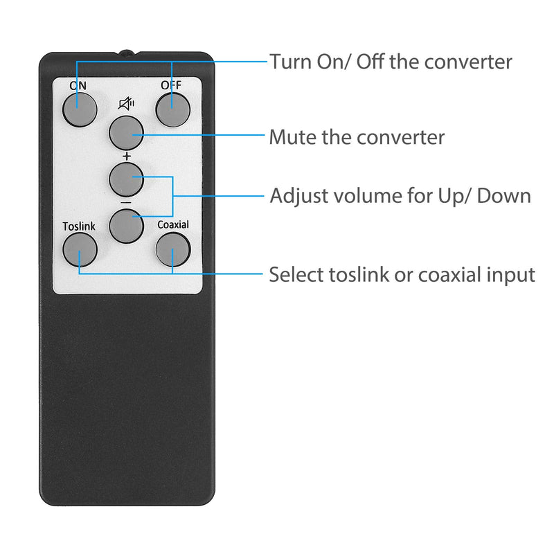 PROZOR 192KHz DAC Converter Toslink Coaxial SPDIF Optical Input RCA 3.5mm Output with Volume Adjustable Remote Control 192kHz DAC One Input with IR Control