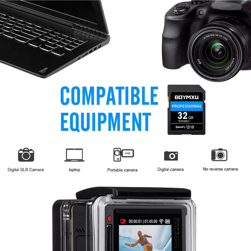 32GB Memory Card, BOYMXU Professional 1000 x Class 10 UHS-I U3 Memory Card Compatible Computer Cameras and Camcorders, Memory Card Up to 95MB/s, Blue/Black 32GB BLUE
