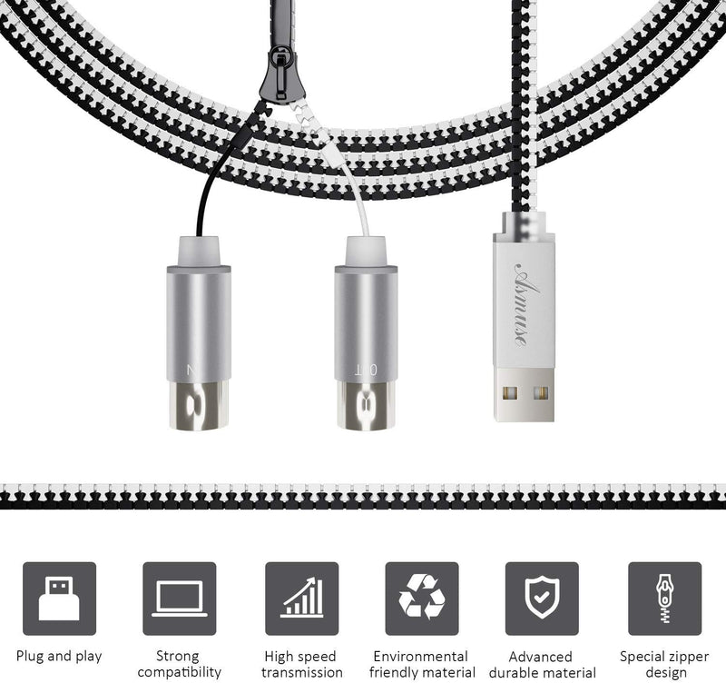 Asmuse Midi to USB Cable, Professional MIDI Interface with Zipper Design,Fever Grade Copper Wire, The Latest Chip(5.6ft)