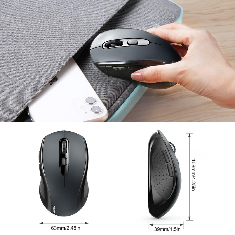 TECKNET Bluetooth Wireless Mouse, 3 Modes Bluetooth 5.0 & 3.0 Mouse 2.4G Wireless Portable Optical 4000 DPI Mouse with USB Nano Receiver,for Laptop, MacBook Pro Air, PC, Computer (Grey) Grey