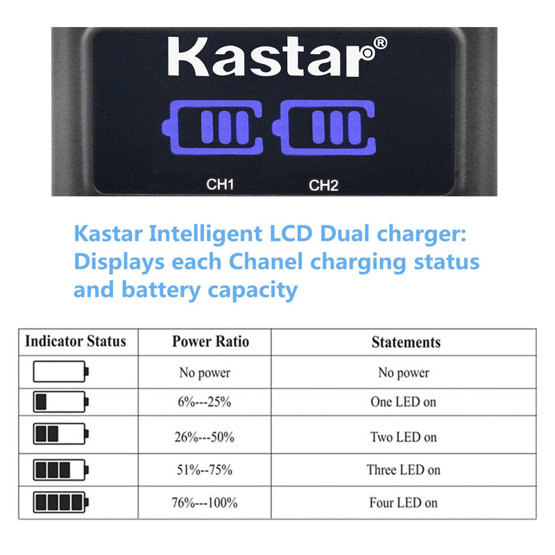 Kastar Battery X2 + LCD Dual Charger for Panasonic DMW-BMB9 DMW-BMB9E DMW-BMB9PP & Lumix DMC-FZ40 DMC-FZ45 DMC-FZ47 DMC-FZ48 DMC-FZ60 DMC-FZ62 DMC-FZ70 DMC-FZ72 DMC-FZ100 DMC-FZ150 Leica V-Lux2 V-Lux3