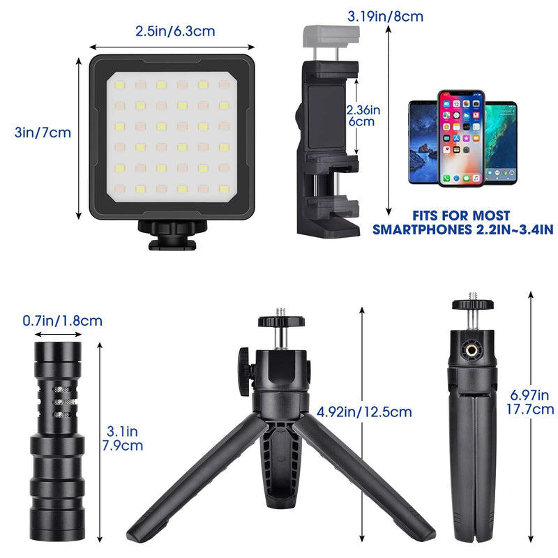 EACHSHOT Vlogging Kit for iPhone Smartphone Android Cellphone w/Vlog Mic Microphone/LED Light/Tripod Stand/Phone Holder/Cables,Portable Video Recording YouTube Tiktok Twitch Live Streaming Equipment