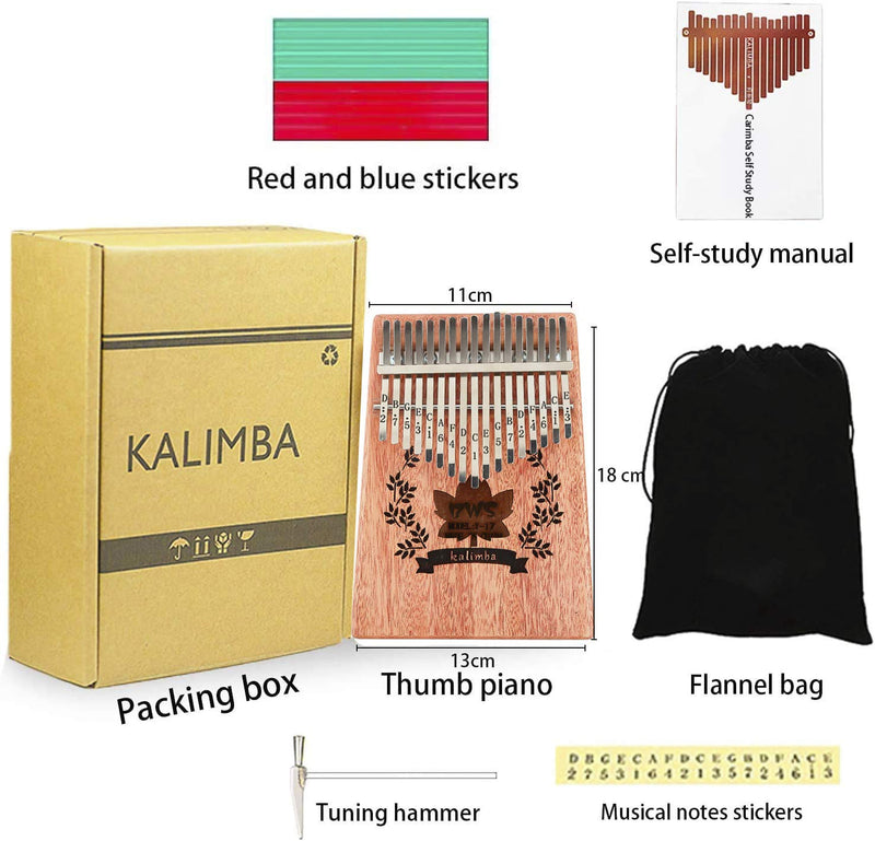 Kalimba 17 Keys Thumb Piano with Study Instruction and Tune Hammer, Finger Piano Christmas Gift for Music Fans Kids Adults