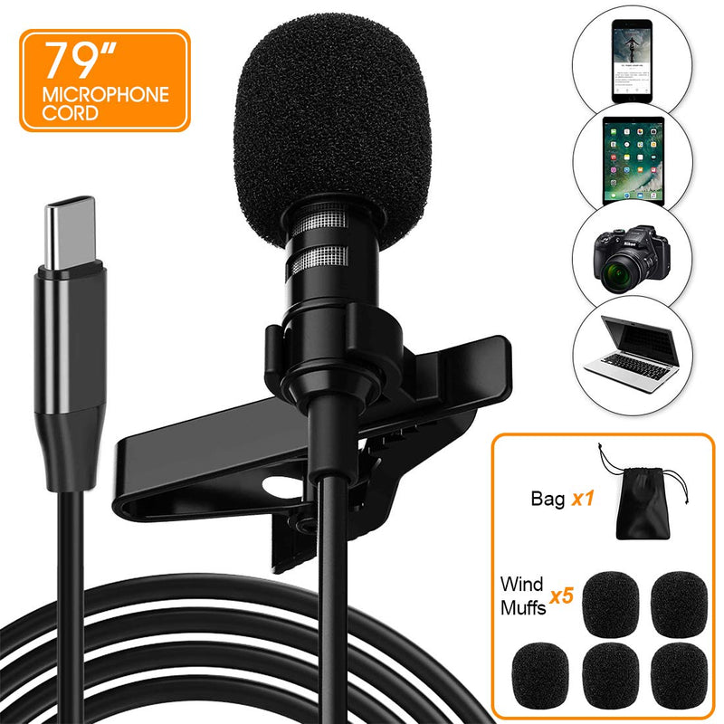 [AUSTRALIA] - Ryqtop,Professional Lavalier Microphone for Type-C，Phone Microphone，USB C Microphone，For Interview, Video, Recording,Black，79'' 