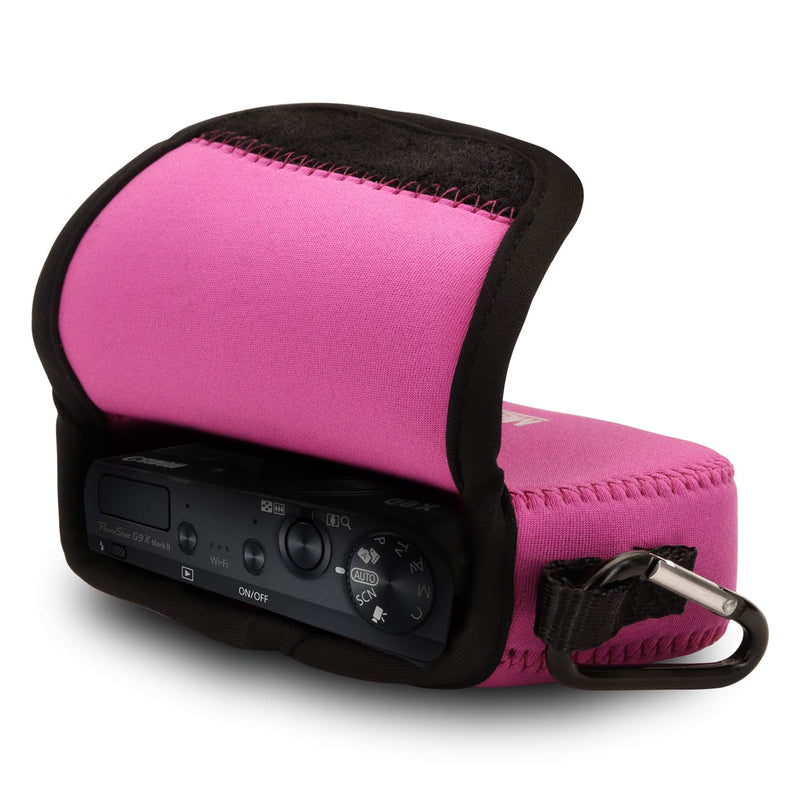 MegaGear ''Ultra Light'' Neoprene Camera Case Bag with Carabiner for Canon PowerShot G9 X Mark II, G9 X Digital Camera (HotPink, Neoprene) Hot Pink