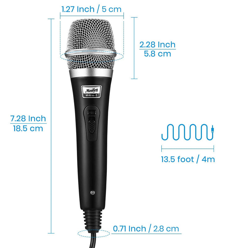 Moukey Dynamic Microphone, Karaoke Microphone with 13 ft Cable, Metal Handheld Cardioid Wired Mic, Microphone for Singing/Stage/Christmas Party, Compatible w/Karaoke Machine/PA System/Amp/Mixer,Black Black