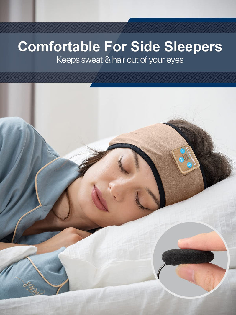 Lullaband Sleep Headphones Bluetooth Headband, Soft Elastic Comfortable Sleep Headband, Headband Headphones with Ultra-Thin HD Stereo Speakers Perfect for Sleeping,Yoga,Insomnia, Air, Meditation Desert