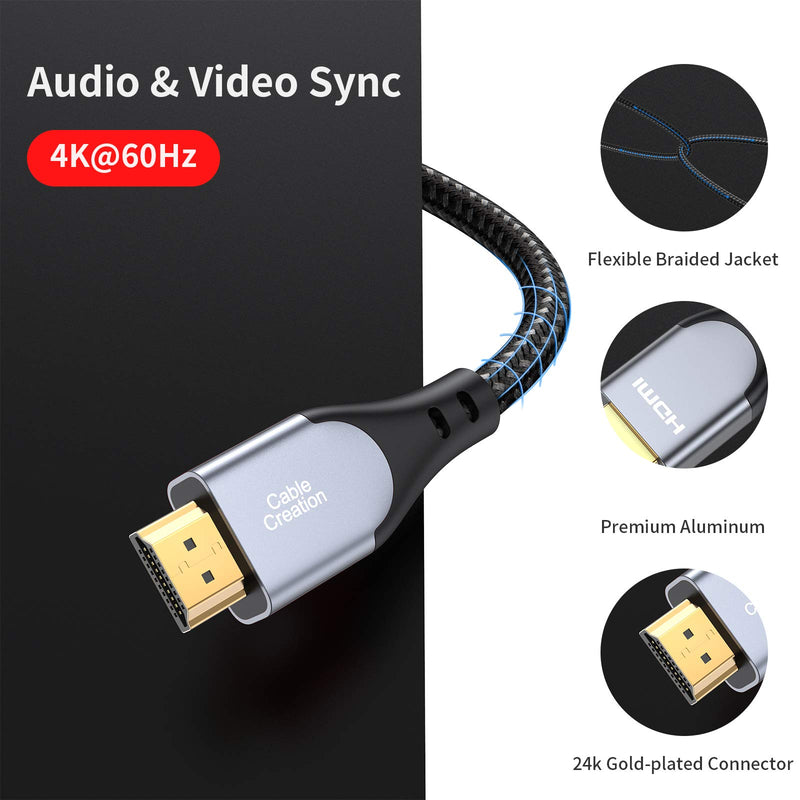 HDMI Cable 4K@60Hz 3.3 ft, CableCreation HDMI 2.0 Cable, High-Speed 18Gbps, 4K HDR, 3D, 2160P, 1080P, Ethernet Support, Compatible with UHD TV, PS5/PS4, Xbox One, Blu-ray, PC, Projector and More 3.3ft Gray