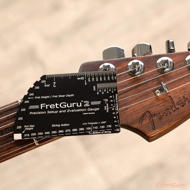 FretGuru String Action Gauge Guitar Ruler Precision 8-in-1 Fret Rocker Luthier Tool guitarist gift #BONUS LEATHER CASE# precise CNC Machined, Diamond Honed, Polished Edge = NO SCRATCHED FRETS inch
