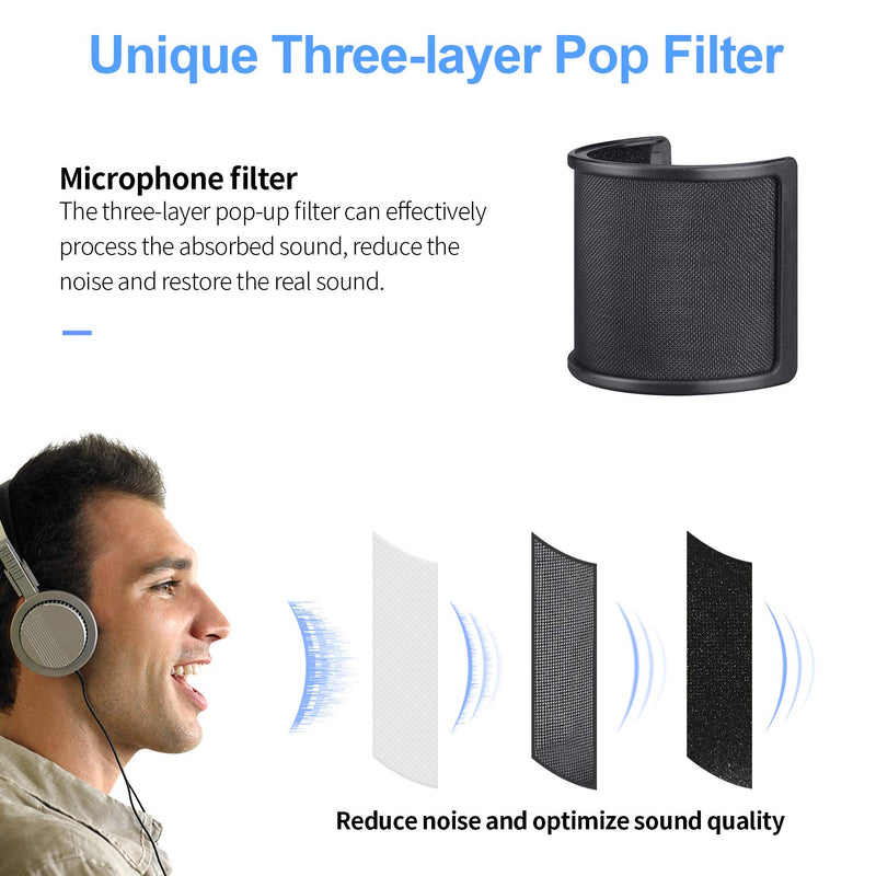 [AUSTRALIA] - Pop Filter,Aokeo [Upgraded Three Layers] Metal Mesh & Foam & Etamine Layer Microphone Windscreen Cover Handheld Mic Shield Mask,Microphone Accessories for Vocal Recording,Youtube videos,Streaming 