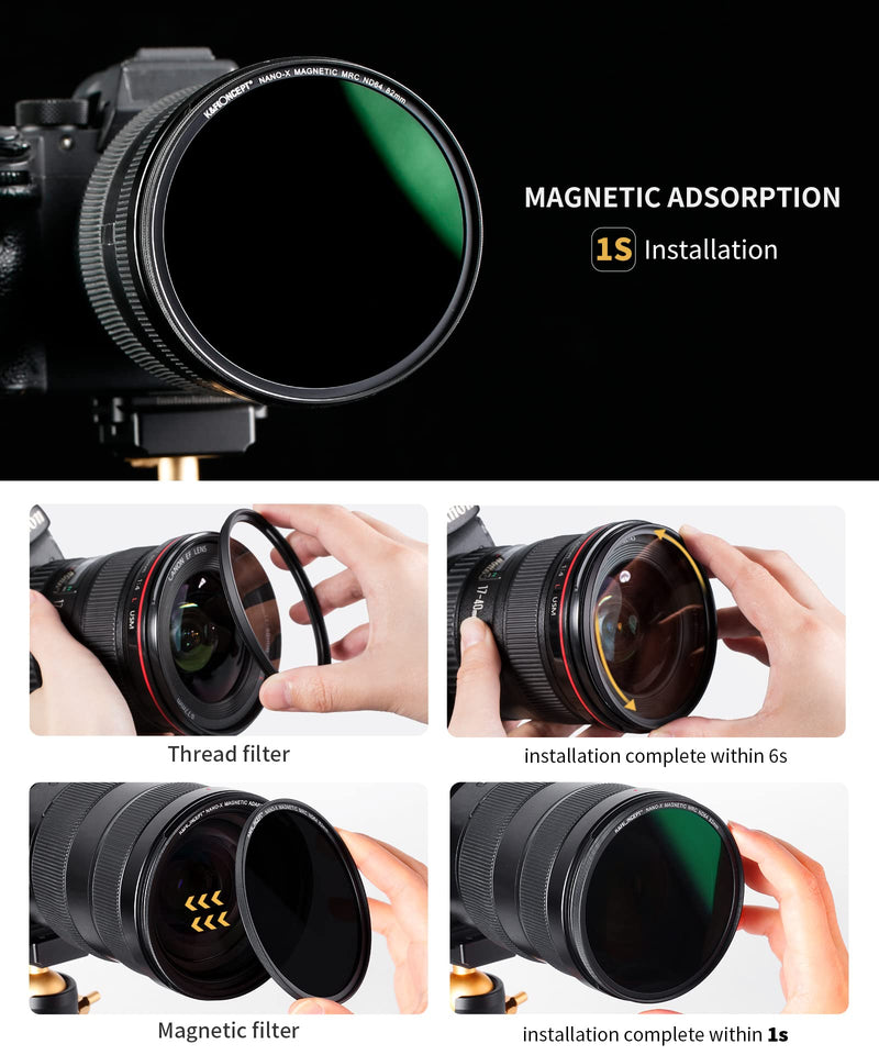 K&F Concept 52mm Magnetic Quick Swap System ND64 Lens Filter (6-Stop Fixed Neutral Density Filter) Hydrophobic with 28 Multi-Layer Coatings for Camera Lens