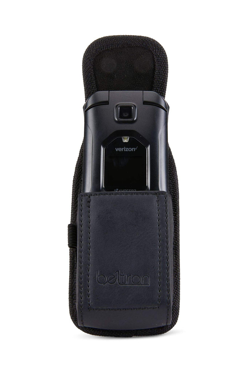 BELTRON Vertical Leather Pouch for DuraXE Epic E4830, DuraXV Extreme E4810, DuraXE E4710, DuraXV LTE E4610, Sonim XP3 Features: Heavy Duty Belt Loop, Metal Belt Clip & Dual Magnet Closure