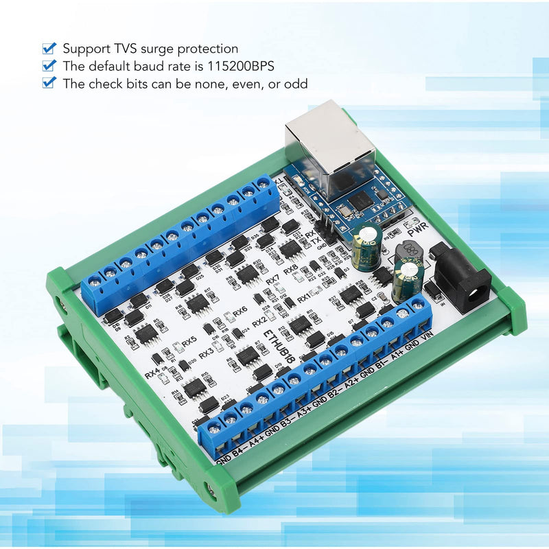 RJ45 to 8 RS485 Hub Converter, DC7‑30V Easy Wiring RJ45 to 8 RS485 Hub Module Compact Stable Performance for Industry (Hub Module with Housing) Hub Module with Housing