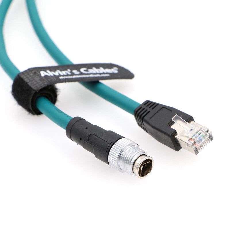 Alvin's Cables M12 8 Position X Code to RJ45 Industrial Ethernet Cable for Cognex in Sight 8200 8400 Series IP67 Waterproof Shielded Cord for Industrial Camera 16.4ft/5M Dark green