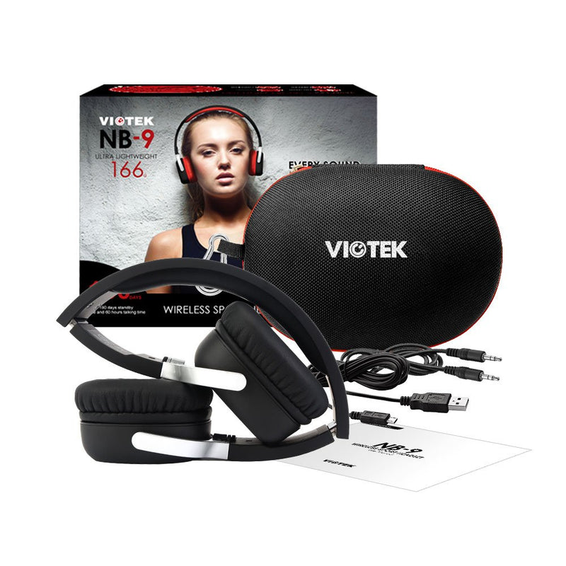 Ultra-Soft VIOTEK NB-9 Wireless Bluetooth Headphones with Mic Headset Up to 45 Hours Playback, Noise Reduction, and Bass Drivers Black Headset