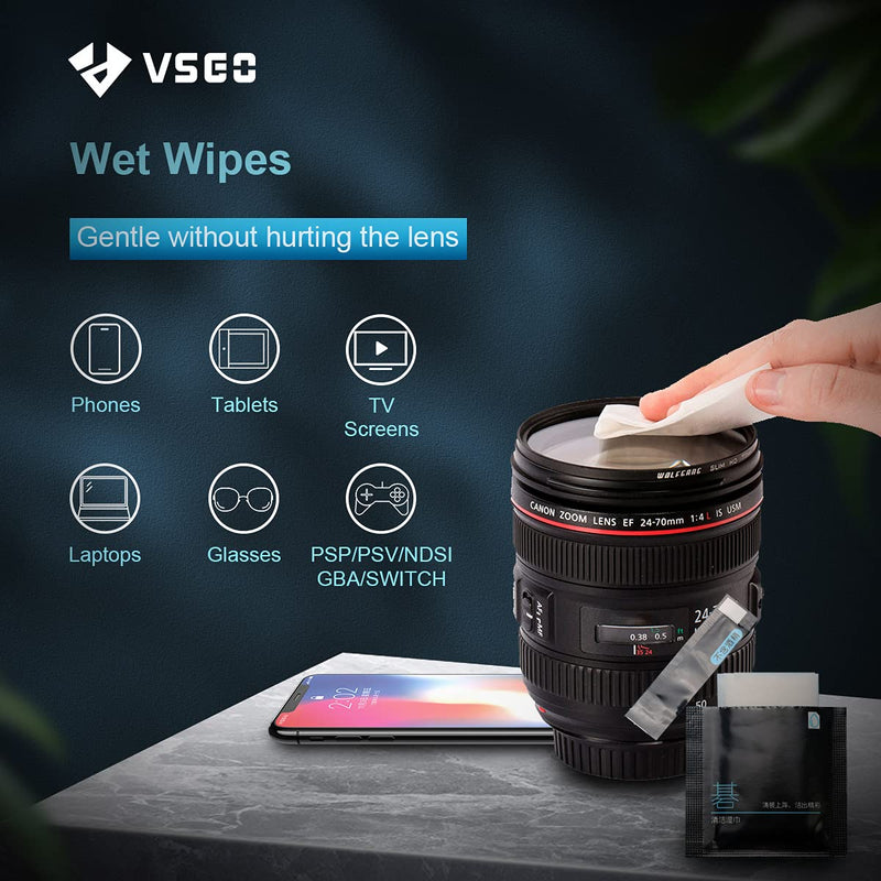 [AUSTRALIA] - VSGO VS-A2E Professional Lens Cleaning Kit with Filter Air Blower Folding Pouch Microfiber Lens Cloth Wet Wipes Lens Cleaner Metal Brush Cotton Swab for Optical Camera Lens Phone Laptop Cleaning 