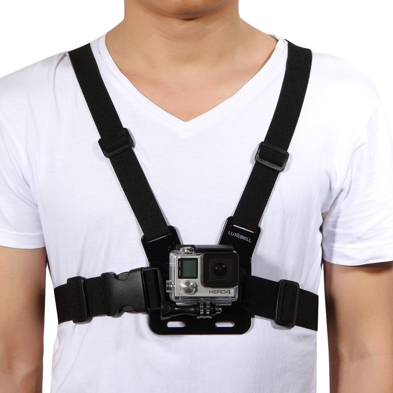 Luxebell Chest Mount Harness Strap for Gopro Hero 8 7 6 5 4 3 3+ Max Session Black Silver Fusion and Sjcam with J-Hook - Fully Adjustable Strap Size