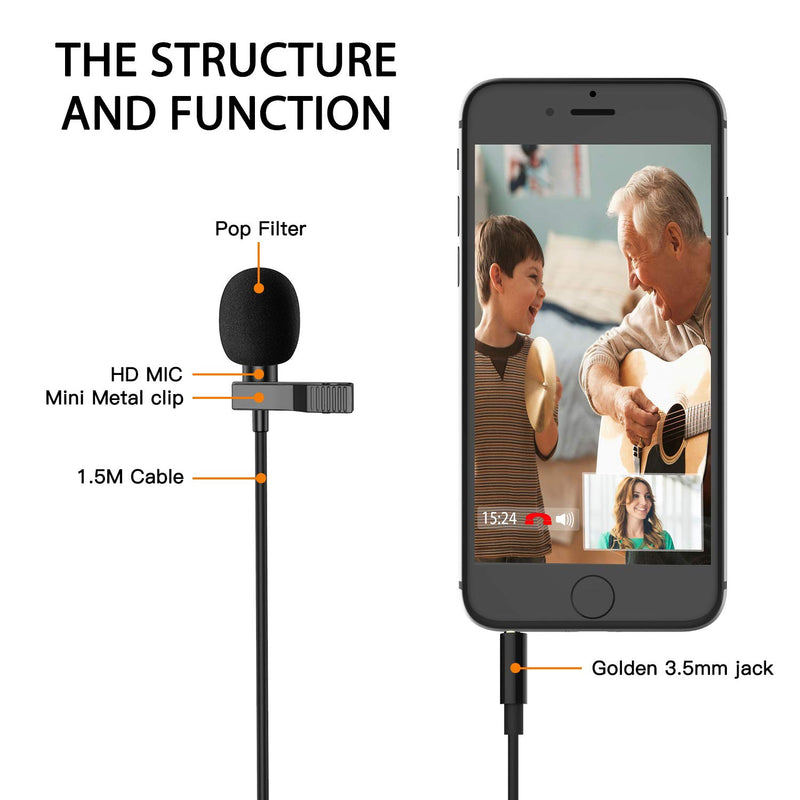 [AUSTRALIA] - Lavalier Lapel Microphone, Omnidirectional Mic Compatible with Desktop PC Computer, Mac, Smartphone, iPhone, GoPro, DSLR, Camcorder for Podcast, YouTube, Vlogging, and DJs Lavalier Lapel Microphone111 BDFNL-1 