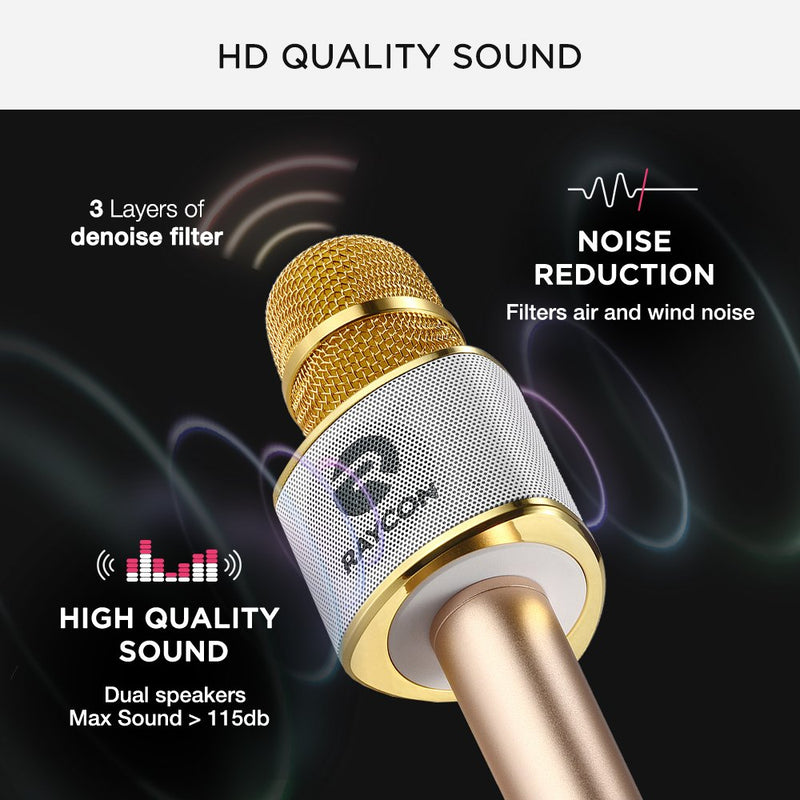 Raycon Supreme Mic M30 Karaoke Microphone Bluetooth 4.1 with Built In Speaker Compatible with Android iPhone and PC - Gold