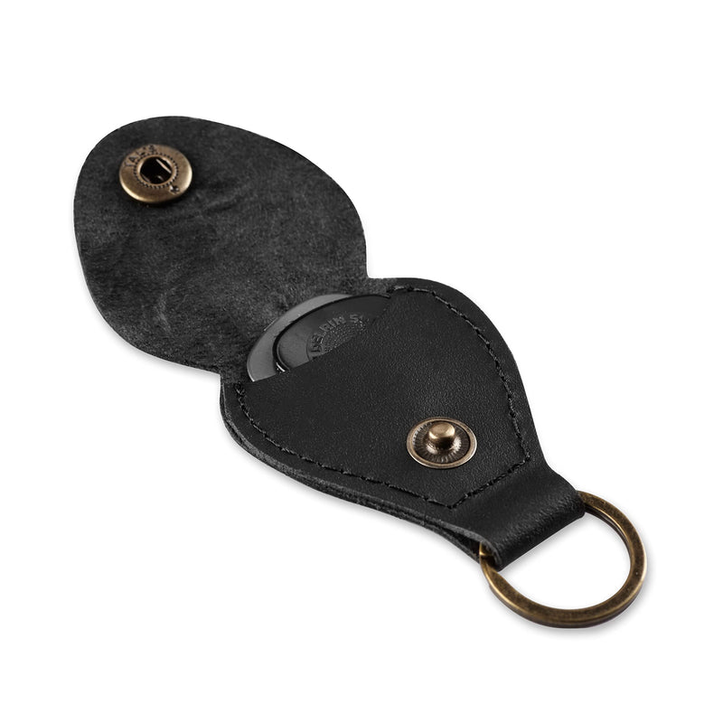 Leather Guitar Pick Holder Keychain, Guitar Pick Holder Case Bag, Plectrum Key Fob Cases Bag, Gift for Guitar Players (Black) Black