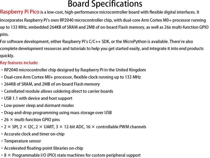 Raspberry Pi Pico Flexible Microcontroller Mini Development Board Based on The Raspberry Pi RP2040,Dual-Core ARM Cortex M0+ Processor, Flexible Clock Running up to 133 MHz Support C/C++/Python