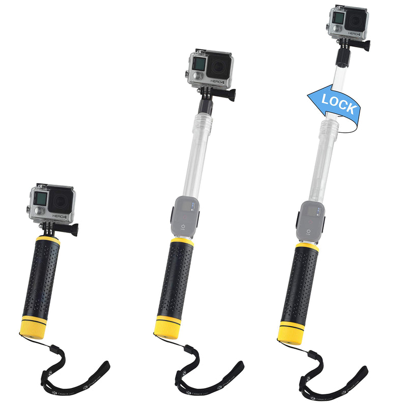 CamKix Waterproof Telescopic Pole Floating Hand Grip - Compatible with Gopro Hero 7, 6, 5, Black, Session, Hero 4, Session and DJI Osmo Action Yellow