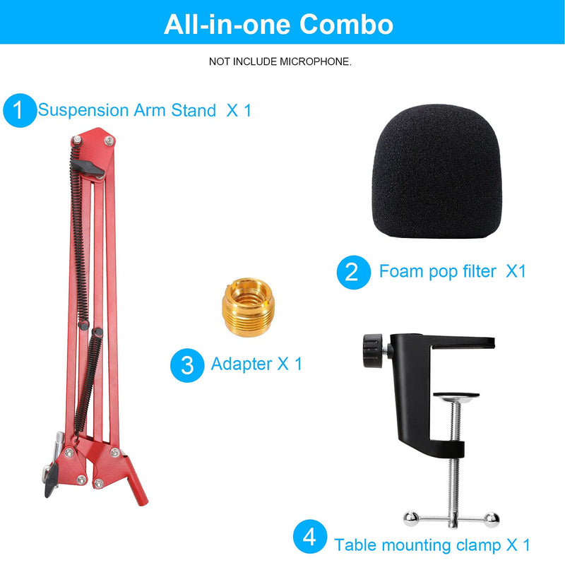 [AUSTRALIA] - YOUSHARES Red Mic Stand with Pop Filter - Mic Boom Arm Stand with Foam Cover Windscreen Compatible with Red Blue Yeti and Yeti Pro Microphone 