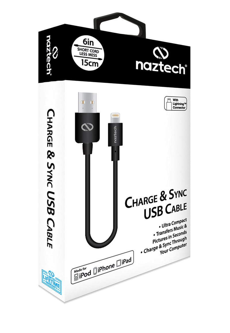 Naztech MFi Lightning Charge/Sync 6in USB Cable Transfer Data, Music & Pictures in Seconds Compatible for iPhone SE 2020/XS Max/X, iPad + More [Black] Black Standard Packaging