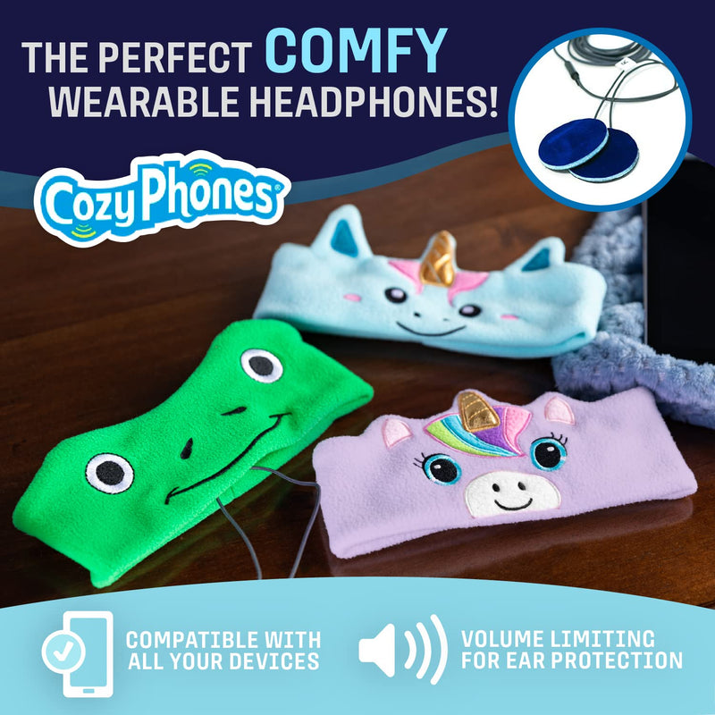 CozyPhones Over The Ear Headband Headphones - Kids Headphones Volume Limited with Thin Speakers & Super Soft Stretchy Headband - Mystic Unicorn Purple