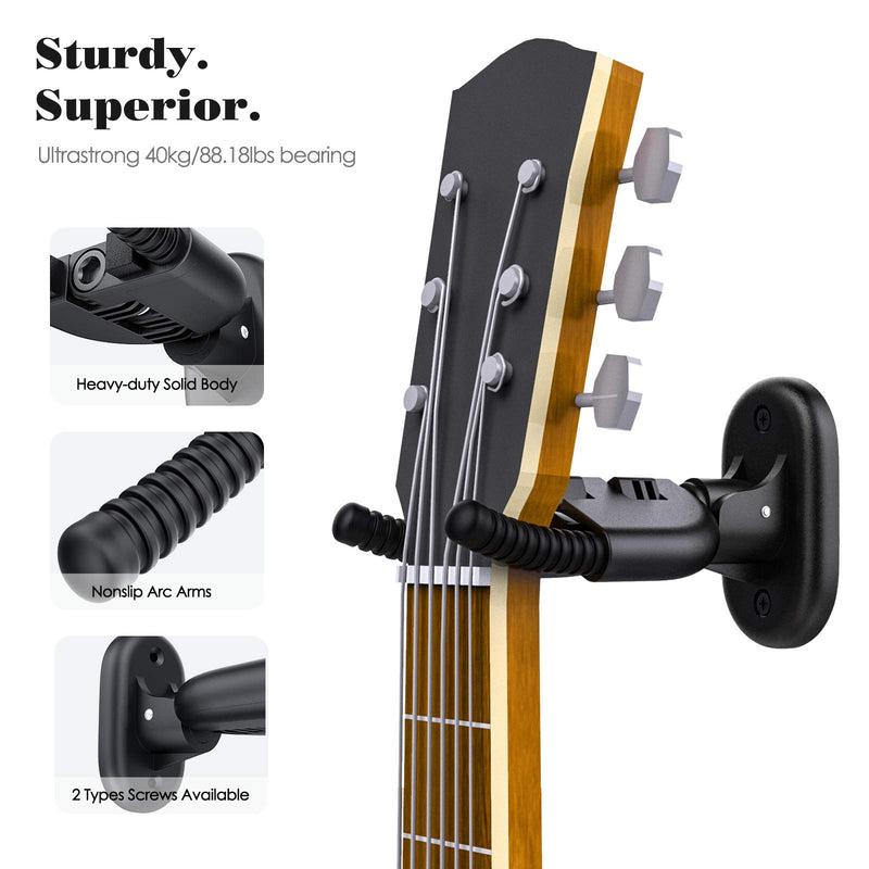 MoKo Guitar Wall Hanger, Foldable Guitar Wall Mount Bracket Display Stand Guitar Holder Auto-Lock Guitar Hook with Metal Base for Acoustic Electric Guitar Bass, Ukulele, Black