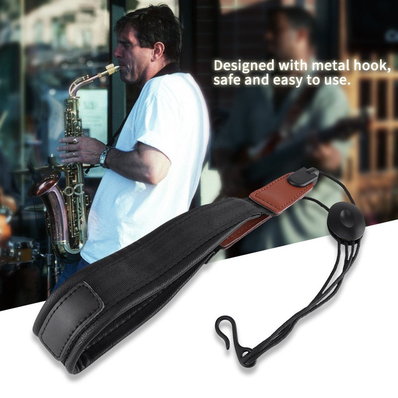 Deluxe Universal Adjustable Soft Padded Leather Alto Saxophone Neck Shoulder Strap Musical Instrument Accessories with Metal Hook for Saxophones Horns Bass Clarinets Basoons Oboes and More