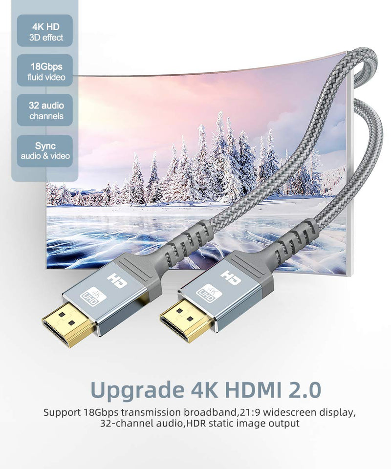 4K HDMI Cable 12 ft | High Speed, 4K @ 60Hz, Ultra HD, 2K, 1080P & ARC Compatible | for Laptop, Monitor, PS5, PS4, Xbox One, Fire TV, Apple TV & More（Grey） 12FT Gray