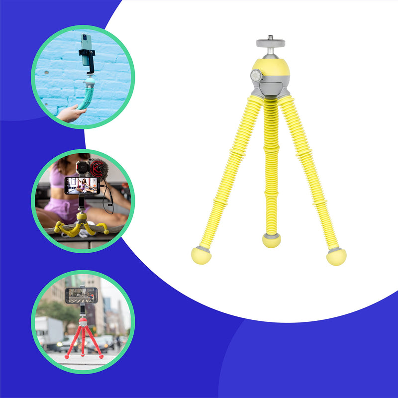 JOBY PodZilla Medium Kit, Tripod for Smartphones and Compact Mirrorless Cameras, Flexible Tripod with Ball Head and GripTight 360 Phone Mount Included, Devices up to 1 Kg, Yellow Medium Kit Yellow