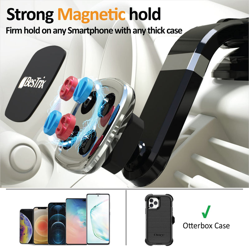 BESTRIX Magnetic Phone Car Mount Magnetic Car Cell Phone Holder Magnet Car Phone Holder Compatible iPhone 12 11 Pro Max/XS/XR/X/SE/8/7 Samsung Galaxy S20/S10/S9 & All Smartphones (Dashboard) Dashboard
