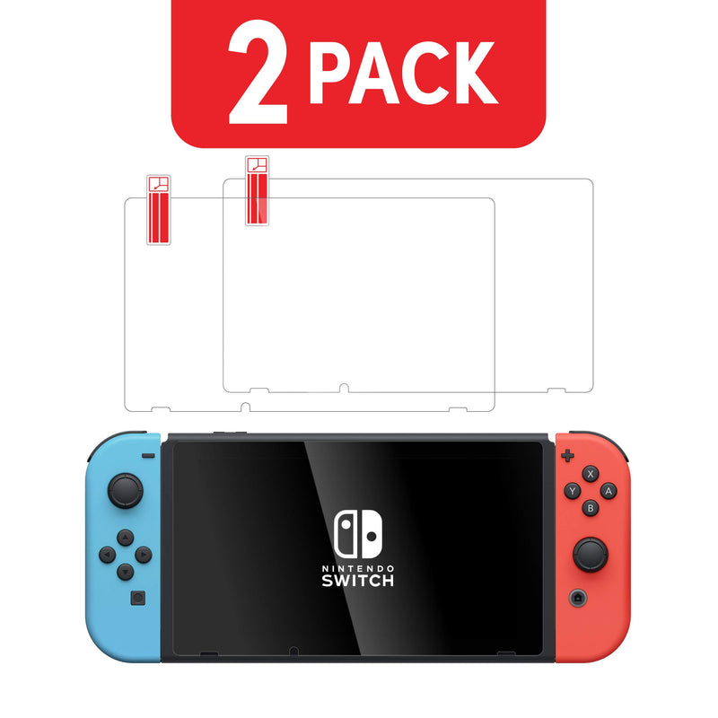 TalkWorks Tempered Glass for Nintendo Switch Screen Protector (2 Pack) Scratch, Crack Resistant, Easy-Install, Protective Ultra-Thin HD Touch Screen Cover Film Back