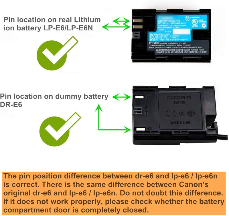 Tengdaxing ACK-E6/ACE6N +DR-E6 DC Coupler LP-E6 Dummy Battery Power Supply Kit for Canon EOS 70D 80D 5Ds 5Ds R 5D Mark II III IV 6D 6D Mark II 7D 7D Mark II 60D 60Da 90D EOS R Cameras