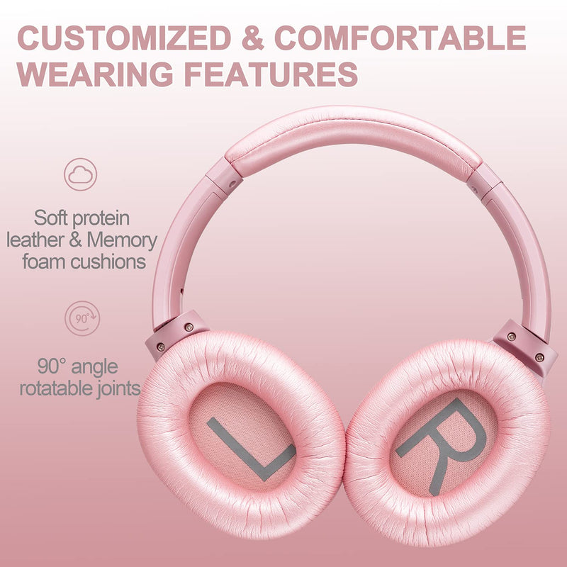 ZIHNIC Active Noise Cancelling Headphones, 40H Playtime Wireless Bluetooth Headset with Deep Bass Hi-Fi Stereo Sound,Comfortable Earpads for Travel/Home/Office (Rose Gold) rose