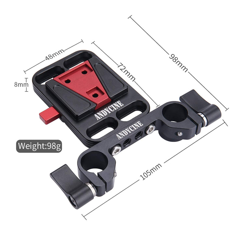 ANDYCINE Pocket V-Lock Plate Quick Release Assembly V-Mount Plate with 15mm Rod Clamp for All V Mount Battery