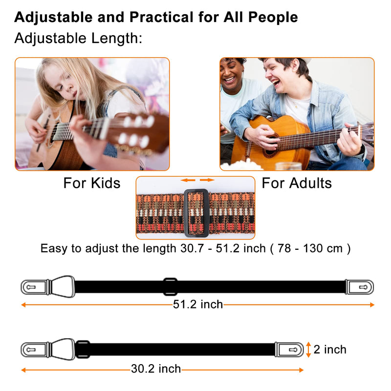 Olycism Adjustable Guitar Straps Anti-slip Bass Strap Belt Artist Series Length 78-130 cm Super Wide for Acoustic Bass Electric Guitar with Picks Holder Headstock Tie Lace for Adults Kids Play
