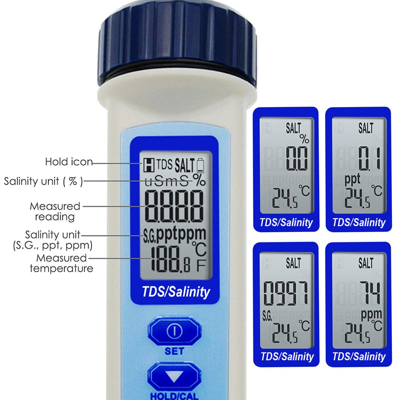 All-in-1 Pen-typed Salinity, TDS & Temp Checker Tester ATC NaCl, 100 PPT / 9999 ppm / 10% / 0.95-1.08 SG AZ8373