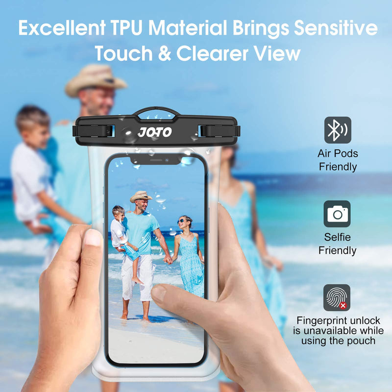 JOTO Waterproof Phone Pouchup to 7.0", Transparent Universal Cellphone Dry Bag Underwater Case for iPhone 13 Pro Max 12 11 XS XR 8 7 Plus, Galaxy S21 Ultra/A42/S10 Note10,Moto,Pixel -2 Pack, Black
