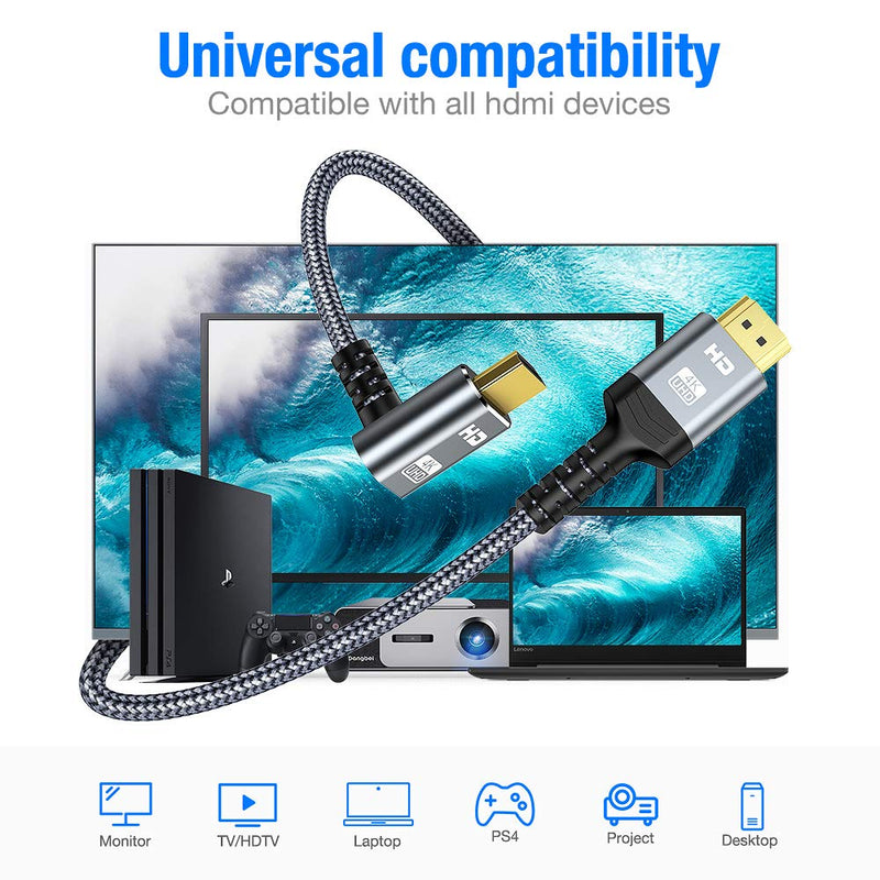 HDMI Cable 270 Degree, Snowkids 4K High Speed HDMI 2.0 Cable 18Gbps Support 4K Ultra HD 3D 1080P, Ethernet, Audio Return Compatible for Video, PC, Projector, UHD TV, Blu-ray - 10FT 10Feet