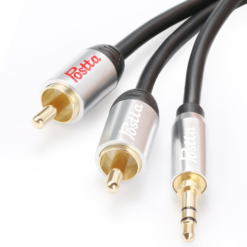 Postta 3.5mm to 2RCA Stereo Audio Cable(10 Feet) Gold Plated Dual-Shielding with Premium AL-Shell -Black 10FT Black